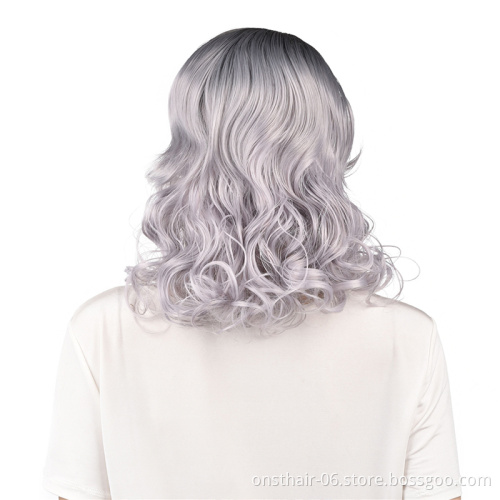 Woman Purple Wigs Hair Women Cosplay Bob Wigs Grey Silver Short Pixie Curly Heat Resistant Synthetic Natural for Black White